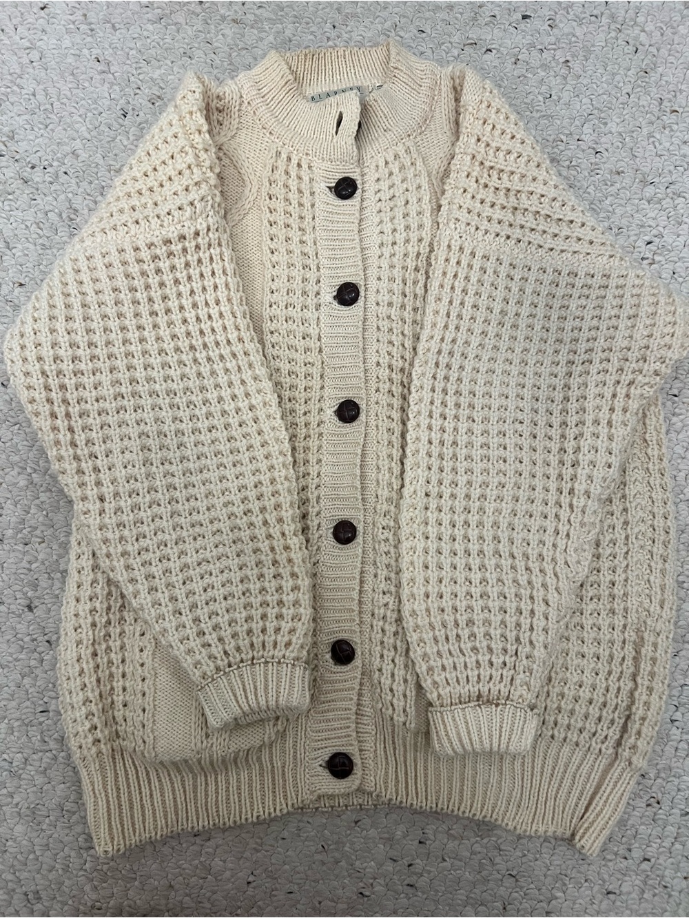 Men's 100% Wool Hand-Loomed Cream Button Cardigan